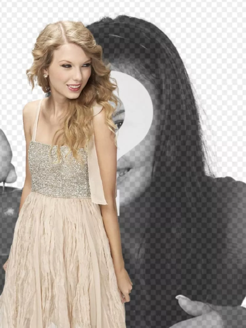 Fotomontagem com Taylor Swift em um vestido brilhante para aparecer com ela em uma foto e personalizar com..