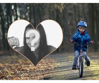 photo frame uma crianca com bicicleta e sua foto em um coracão